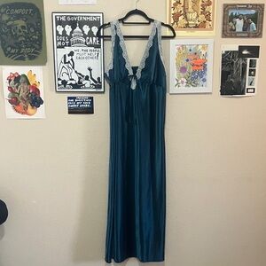 Wild Fable Teal Satin Top with Lace Detail